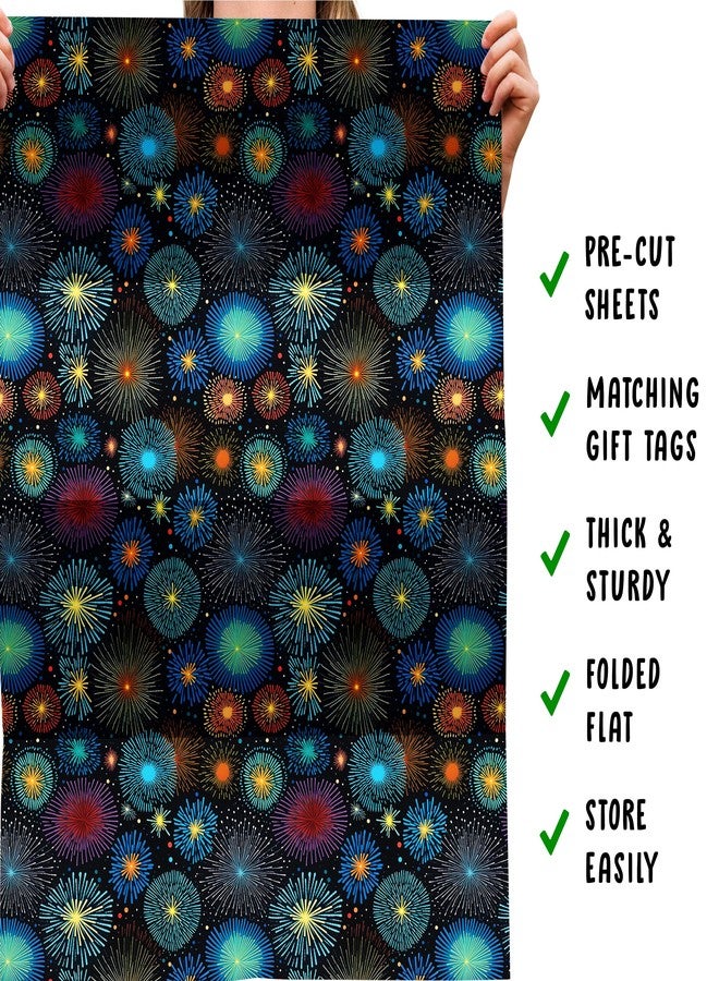 CENTRAL 23 Black Wrapping Paper - 6 Sheets Of Gift Wrap For Men Women - Colorful Fireworks Print For Birthday, 4th Of July, Christmas, New Year - Comes With Stickers - Image 5